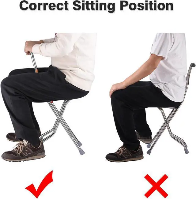 Alt view image 14 of 14 - Medical Folding Walking Stick Seat Four Legged Portable Travel Hiking Cane Chair Stool