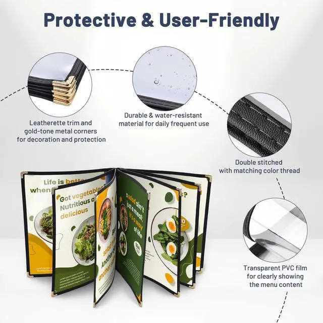 Alt view image 4 of 6 - WeChef 20 Pack Restaurant Menu Covers 8.5 x 11 Book Style 7 Pages 14 Views Black