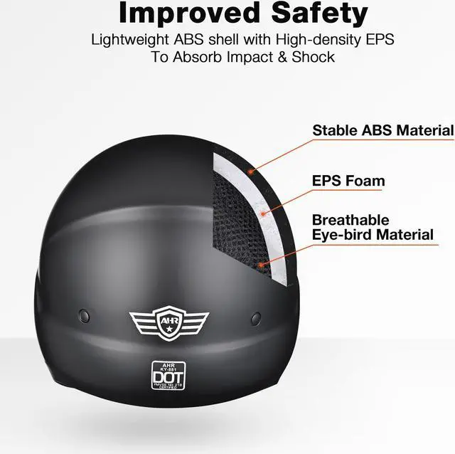 Alt view image 3 of 7 - AHR Motorcycle Helmet Open Face w/ Detachable Chin Guard Visor DOT Approved S