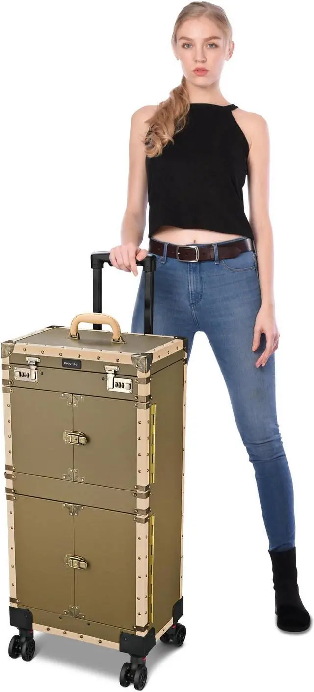 Alt view image 7 of 7 - Byootique Bronze Pro XL Rolling Makeup Stylist Train Case Hair Salon Clipper Trimmer Box