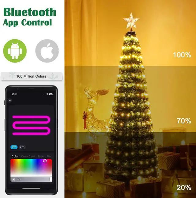 Alt view image 4 of 7 - 6 Ft Christmas Tree Decoration Light RGB LED String Lamp Bluetooth APP Control and Remote Control