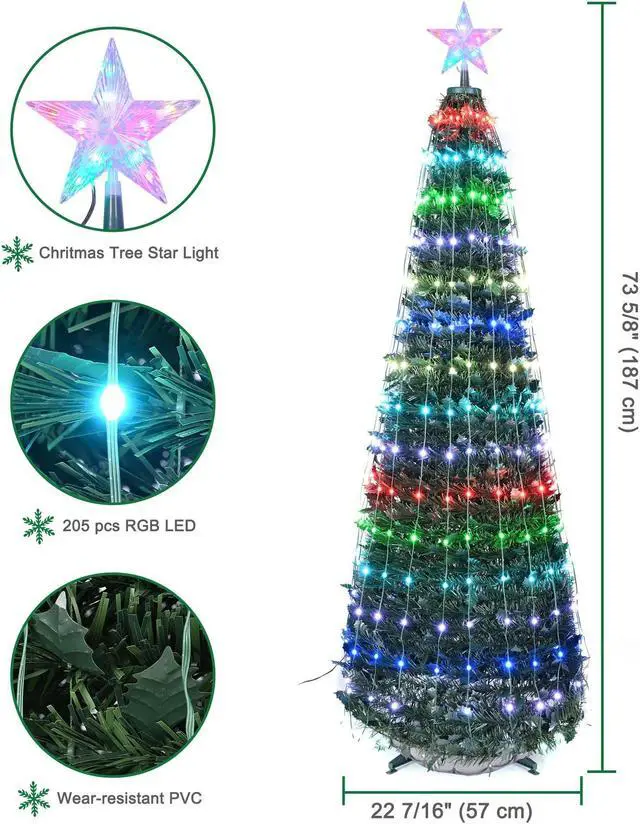 Alt view image 5 of 7 - 6 Ft Christmas Tree Decoration Light RGB LED String Lamp Bluetooth APP Control and Remote Control