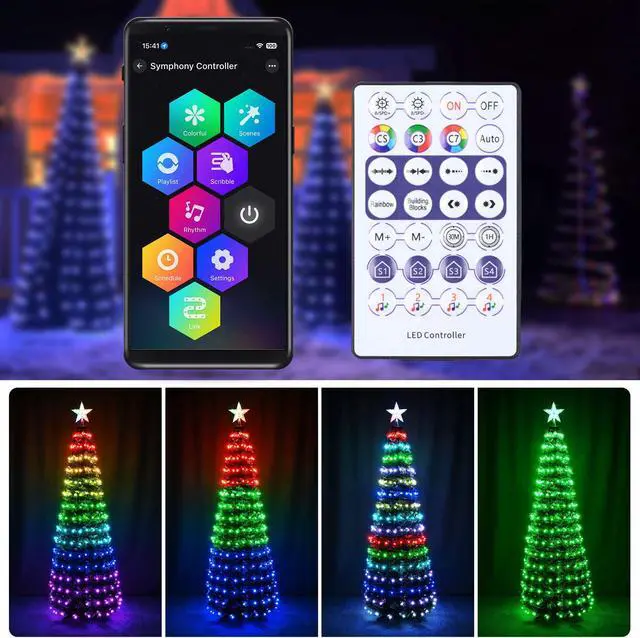 Alt view image 6 of 7 - 6 Ft Christmas Tree Decoration Light RGB LED String Lamp Bluetooth APP Control and Remote Control