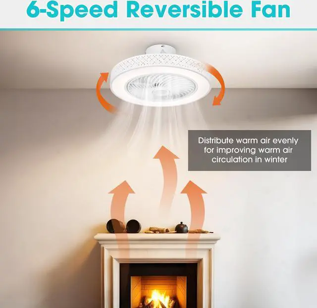Alt view image 3 of 7 - DELight 20" Enclosed Ceiling Fan Low Profile Dimmable LED Light APP & Remote Control Lamp Smart timing Home Kitchen