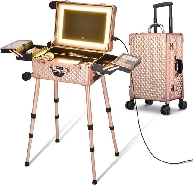 Main image of Byootique Rolling Makeup Case Mirror LED Lighted 20inch Adjustable Brightness Extendable Tray For Makeup Artist Travel Studio