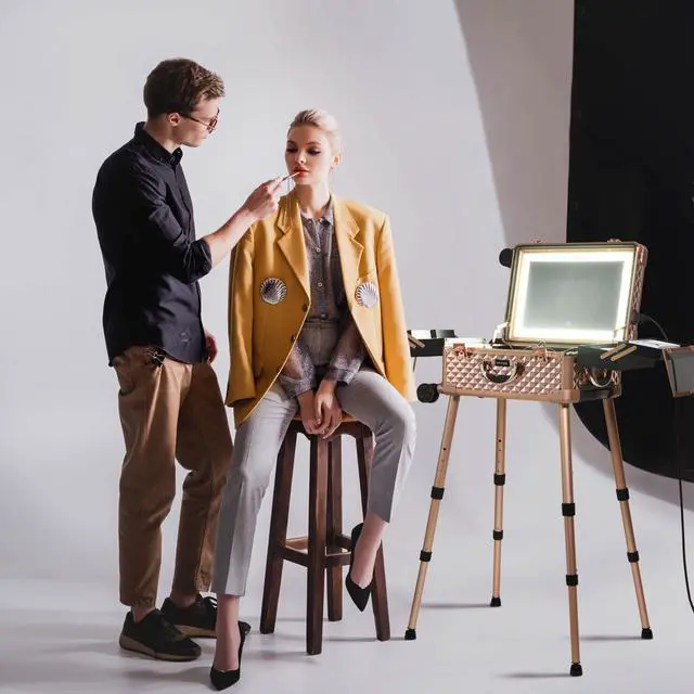 Alt view image 7 of 7 - Byootique Rolling Makeup Case Mirror LED Lighted 20inch Adjustable Brightness Extendable Tray For Makeup Artist Travel Studio