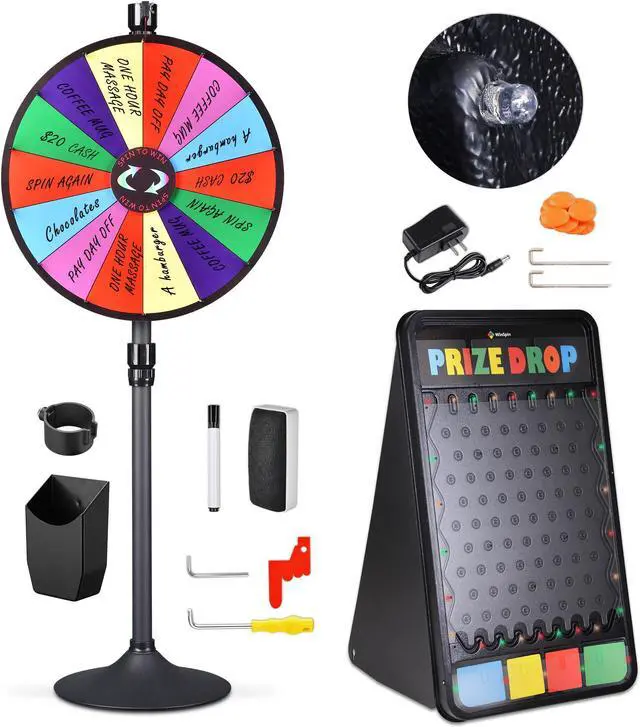 Alt view image 2 of 7 - WinSpin 24" Dual Use 14 Slots Prize Wheel Prize Drop Game Board Kit w/ LED Light