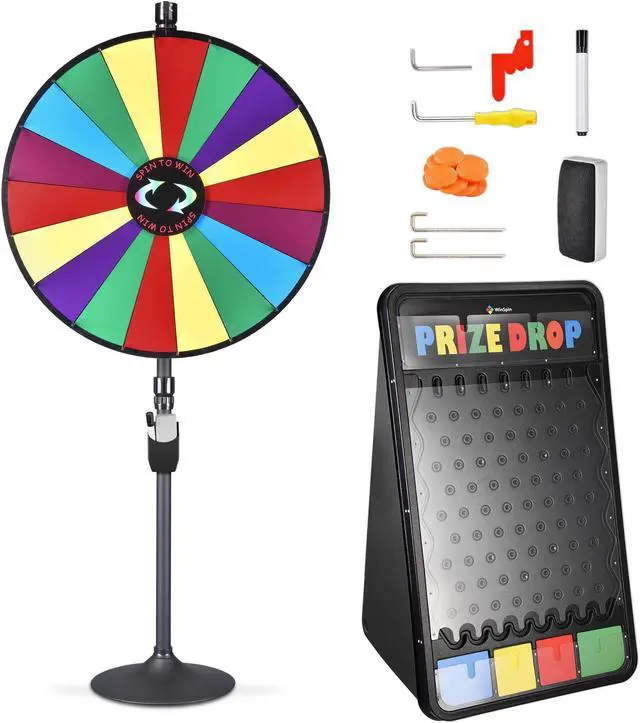Main image of WinSpin 36" Dual Use 18 Slots Prize Wheel 41x25" Prize Drop Game Board Party