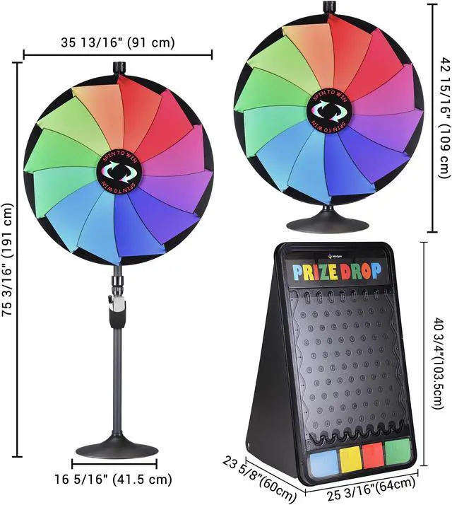 Alt view image 4 of 7 - WinSpin 36" Dual Use 12 Slots Prize Wheel Prize Drop Game Board Kit w/ LED Light
