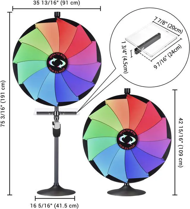 Alt view image 6 of 7 - WinSpin 36" Prize Wheel Tabletop Floor Stand Spinning Game w/ Serving Tray