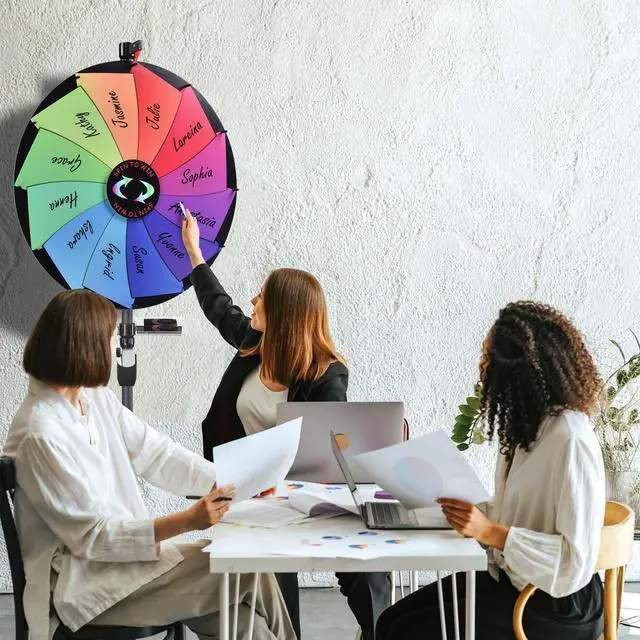 Alt view image 7 of 7 - WinSpin 36" Prize Wheel Tabletop Floor Stand Spinning Game w/ Serving Tray