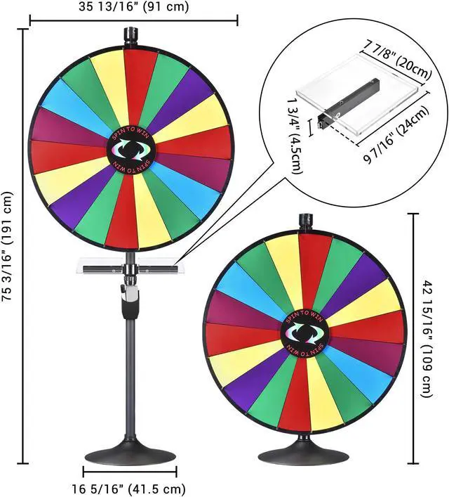 Alt view image 7 of 7 - WinSpin 36" Prize Wheel Tabletop Floor Stand Spinning Game w/ Serving Tray