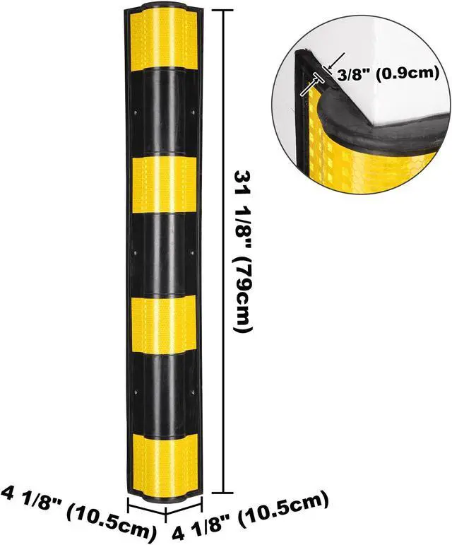 Alt view image 3 of 7 - 31" Rubber Corner Guard Wall Corner Protector with Reflective Yellow Strips for Garage 2pcs