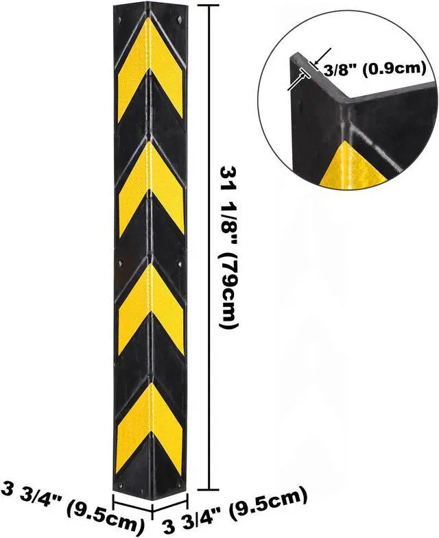 Alt view image 3 of 7 - 31" Rubber Corner Guard Wall Corner Protector with Reflective Yellow Strips for Garage 2pcs