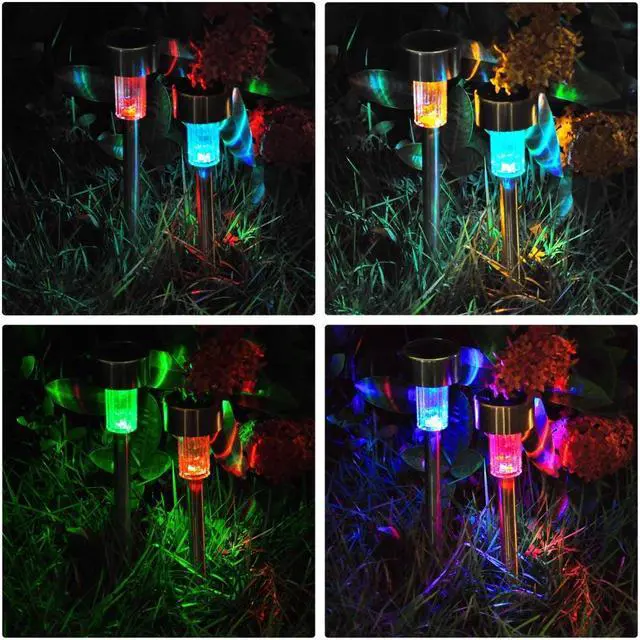 Alt view image 6 of 7 - 24pc Color Changing Stainless Steel Solar Powered LED Light Pathway Landscape