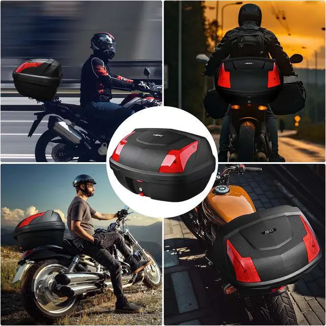 Alt view image 7 of 7 - AHR 48L Motorcycle Tour Tail Box Scooter Trunk Storage Lock Carrier Case for Helmet