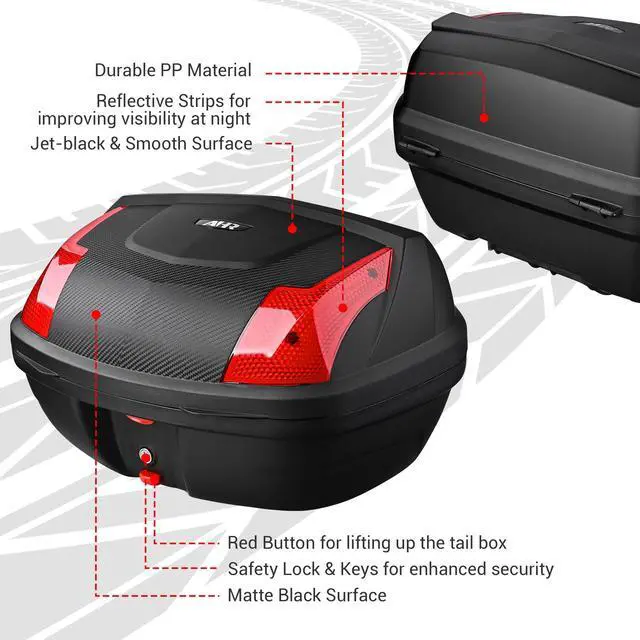 Alt view image 3 of 7 - AHR 48L Motorcycle Tour Tail Box Scooter Trunk Storage Lock Carrier Case for Helmet