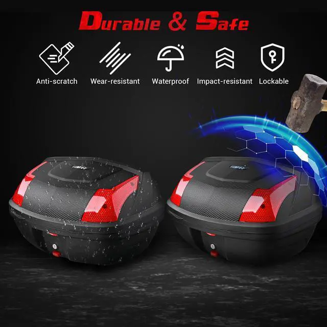 Alt view image 4 of 7 - AHR 48L Motorcycle Tour Tail Box Scooter Trunk Storage Lock Carrier Case for Helmet