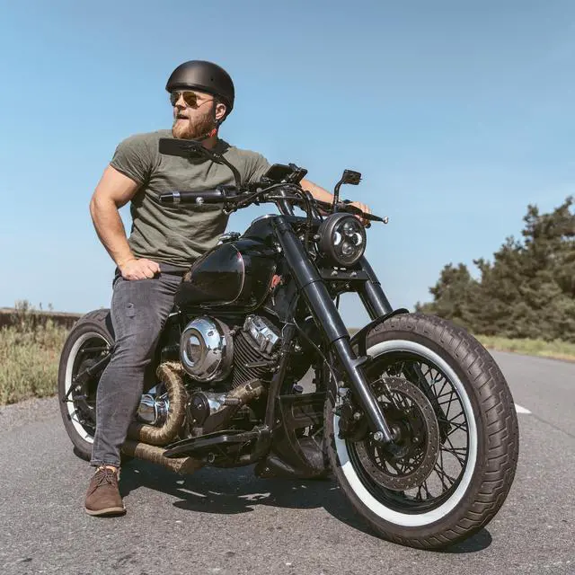 Alt view image 6 of 7 - AHR Half Face Motorcycle Helmet DOT Approved Bike Chopper Cruiser Scooter
