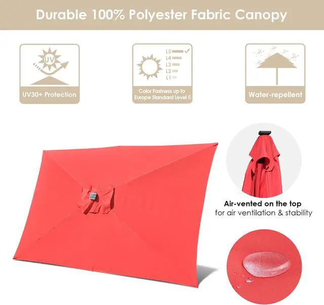 Alt view image 4 of 8 - Yescom 10x6.5FT Rectangle Outdoor Solar LED Patio Umbrella with Crank Tilt for Table Market Yard Deck Pool Party Red