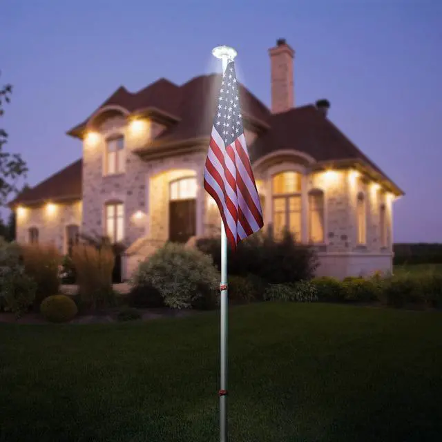 Alt view image 2 of 7 - 25 Ft Telescopic Aluminum Flag Pole Kit with 136 LED Solar Light US Flag Outdoor