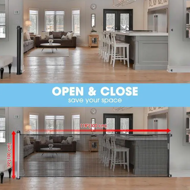 Alt view image 3 of 7 - Yescom Retractable Baby Gate for Stairs 118" Wide 39" Tall Dog Gate for DoorwaysPool Desk Porch