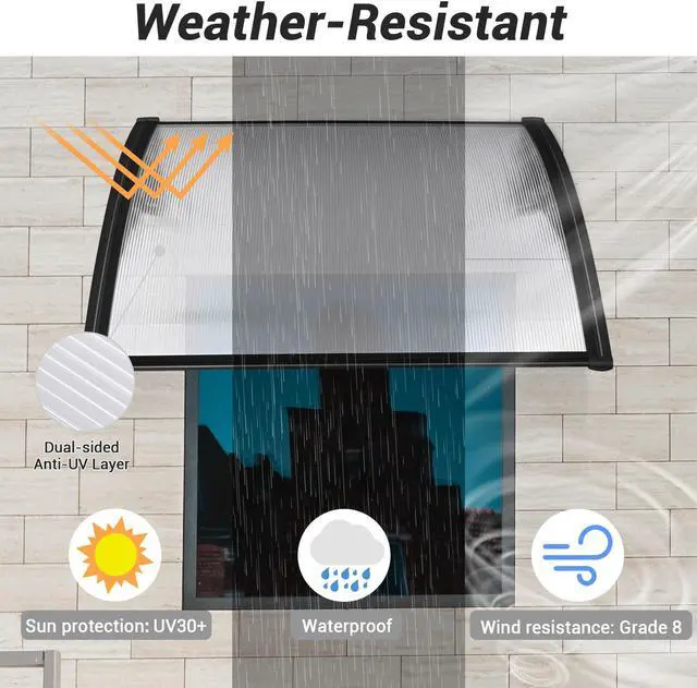 Alt view image 6 of 7 - Yescom 2Pcs 40"x40" Door Window Awning Whole One-piece Polycarbonate UV30+ Outdoor Rain Snow Protection White Board