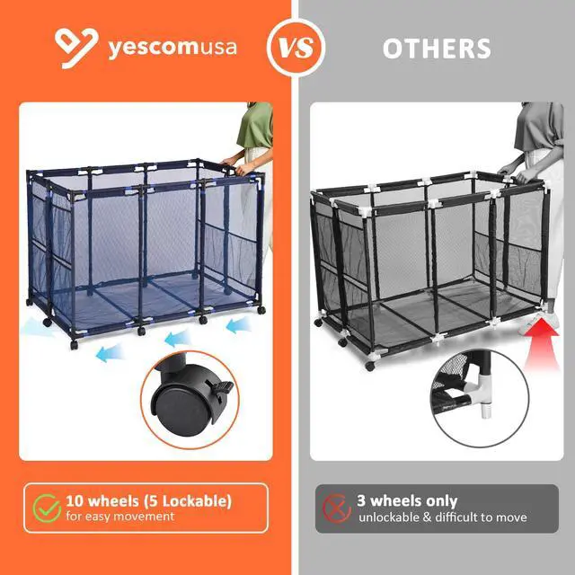 Alt view image 3 of 7 - Yescom Metal Frame 10 Wheels Rolling Mesh Pool Storage Bin XX-Large Pool Floats Storage Organizer for Pool Toys Balls Pool Noodles, Upgrade Sturdy Connector, Stable & Easy to Move, 48"x30"x34", Blue