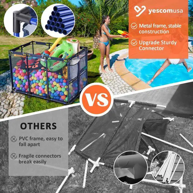 Alt view image 2 of 7 - Yescom Metal Frame 10 Wheels Rolling Mesh Pool Storage Bin XX-Large Pool Floats Storage Organizer for Pool Toys Balls Pool Noodles, Upgrade Sturdy Connector, Stable & Easy to Move, 48"x30"x34", Blue