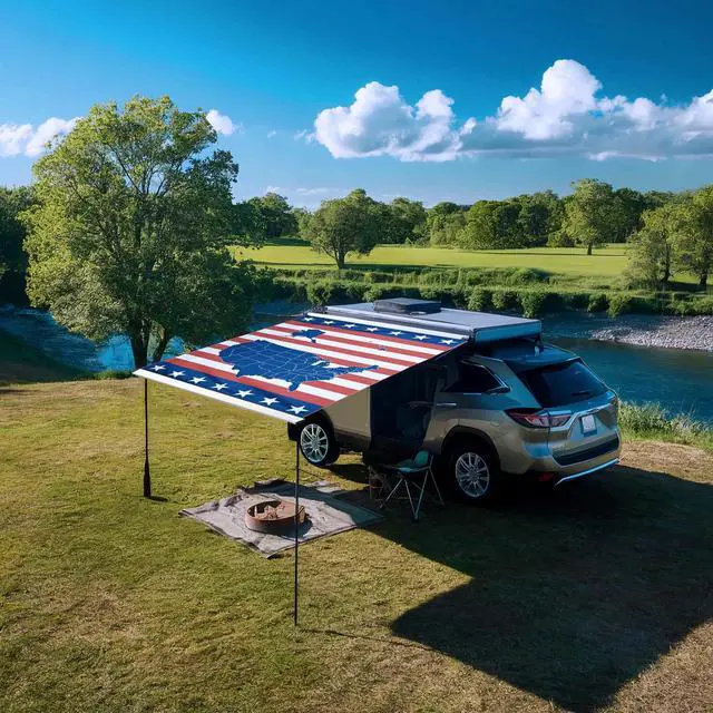 Alt view image 2 of 7 - Yescom Car Side Awning Replacement 6.5x7.8 Ft Rooftop Tent SUV Outdoor Camping US Map