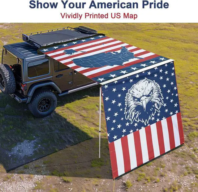 Alt view image 6 of 7 - Yescom Car Side Awning Replacement 6.5x7.8 Ft Rooftop Tent SUV Outdoor Camping US Map