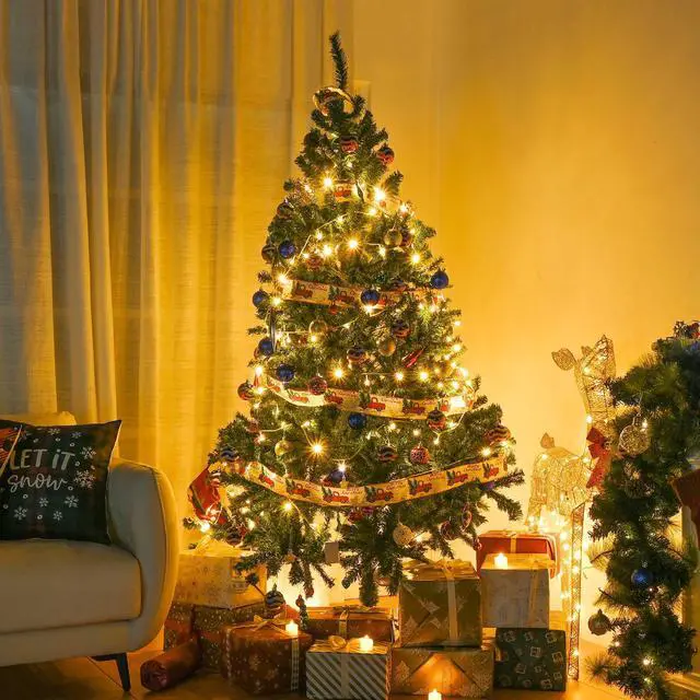 Main image of Yescom Christmas Tree Artificial with Lights,6Ft Green Xmas Tree,Foldable Hinged,670 Branch Tips