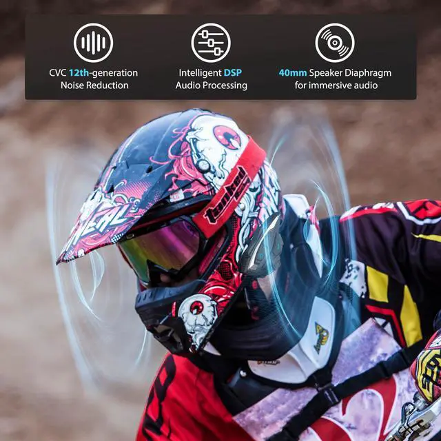 Alt view image 3 of 7 - AHR Motorcycle Bluetooth Headset with Music Sharing Helmet Bluetooth 5.1 Intercom Support 2 Riders with Noise Cancellation for Snowmobile Dirt Bik ATV Helmet