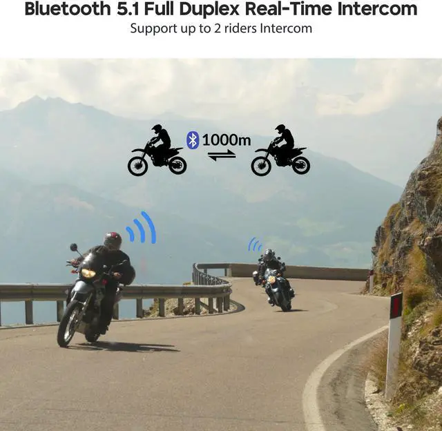 Alt view image 2 of 7 - AHR Motorcycle Bluetooth Headset with Music Sharing Helmet Bluetooth 5.1 Intercom Support 2 Riders with Noise Cancellation for Snowmobile Dirt Bik ATV Helmet