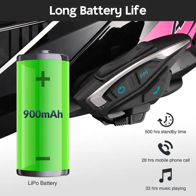 Alt view image 6 of 7 - AHR Motorcycle Bluetooth Headset with Music Sharing Helmet Bluetooth 5.1 Intercom Support 2 Riders with Noise Cancellation for Snowmobile Dirt Bik ATV Helmet