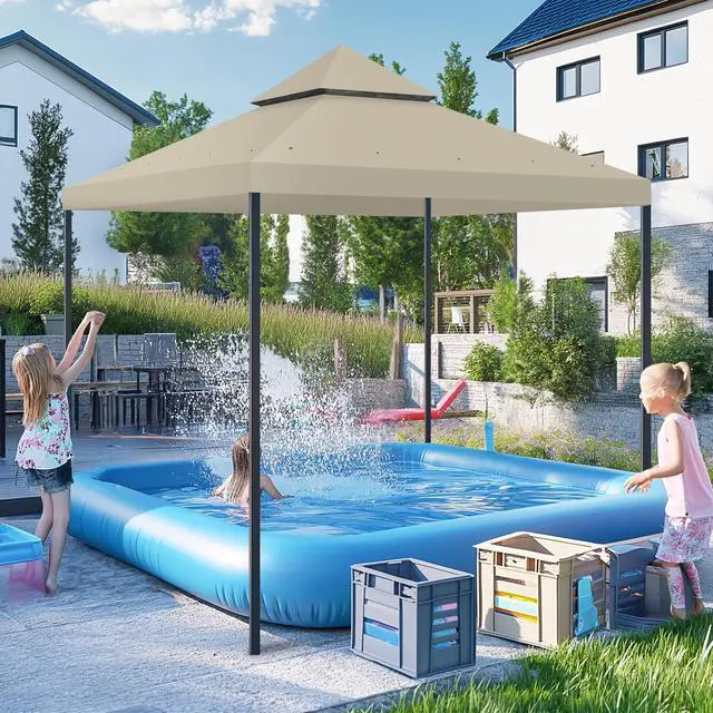 Alt view image 2 of 7 - Yescom 10x10Ft Gazebo Top Replacement 2 Tier PU Water Resistance Outdoor Canopy Cover Patio Garden Outdoor Party Gray