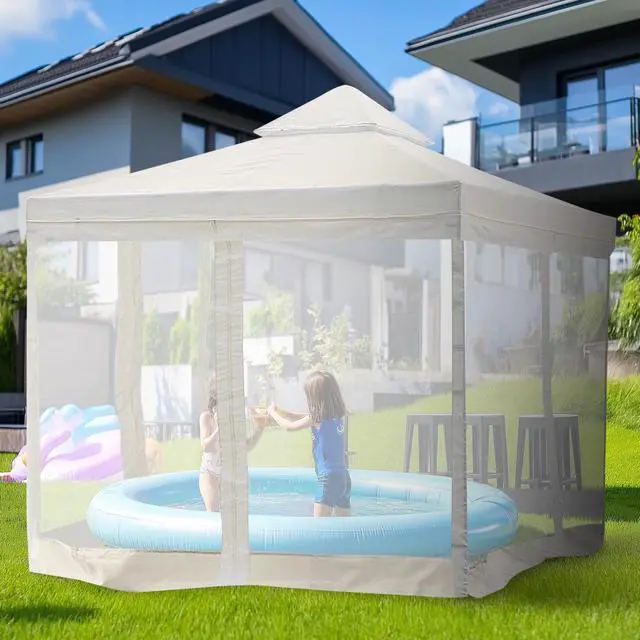 Alt view image 2 of 7 - Yescom 10x10Ft Gazebo Top Replacement With Mesh Net 2Tier Fit for Y00610T07NET Outdoor Canopy Cover Patio Yard White