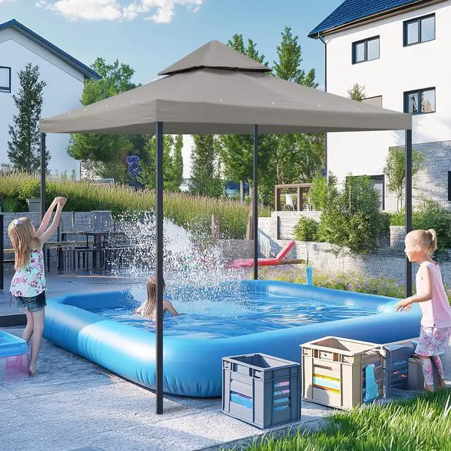 Alt view image 2 of 7 - Yescom 8'x8' UV30+ Gazebo Canopy Replacement Top Cover PU Water Resistance for 2 Tier Outdoor Patio Garden Party Gray