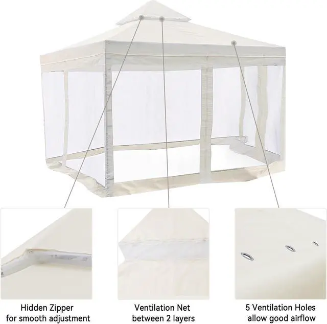 Alt view image 3 of 7 - Yescom 10x10Ft Gazebo Top Replacement With Mesh Net 2Tier Fit for Y00610T07NET Outdoor Canopy Cover Patio Yard White