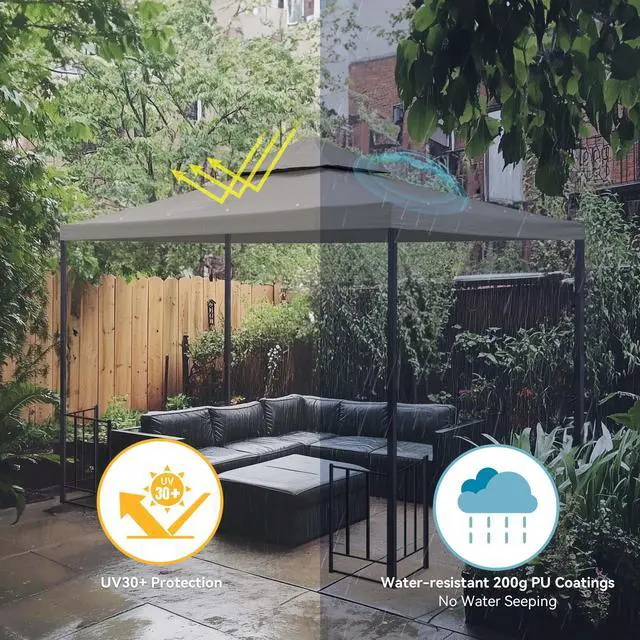 Alt view image 6 of 7 - Yescom 8'x8' UV30+ Gazebo Canopy Replacement Top Cover PU Water Resistance for 2 Tier Outdoor Patio Garden Party Gray