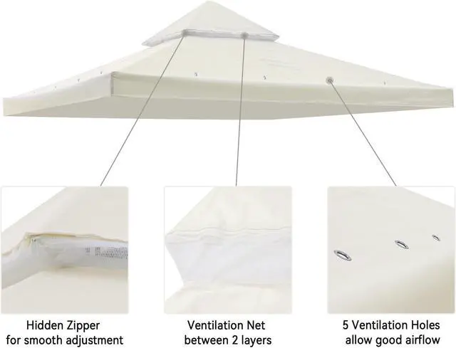 Alt view image 3 of 7 - Yescom 8x8Ft 2-Tier Gazebo Top Replacement UV30+ for 2 Tier Outdoor Patio Canopy Cover Party Backyard Garden Ivory
