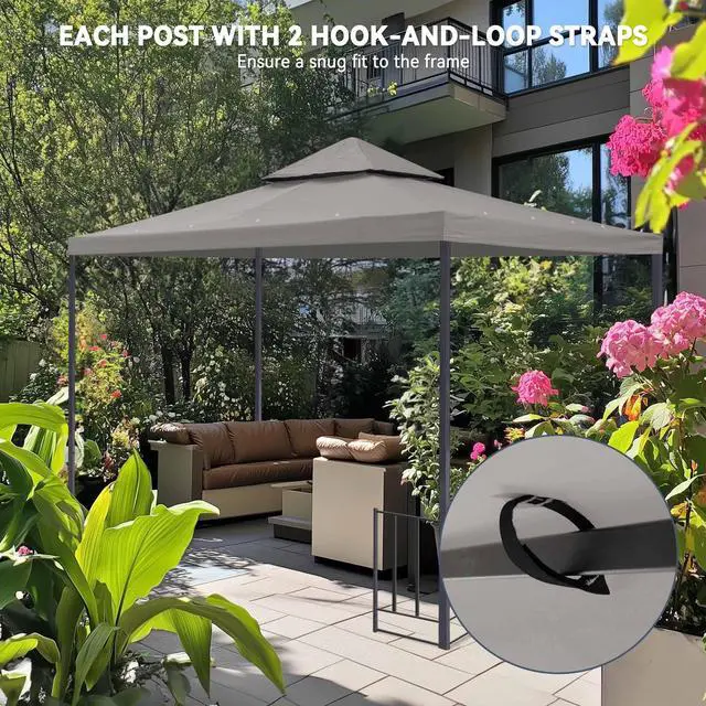 Alt view image 5 of 7 - Yescom 8'x8' UV30+ Gazebo Canopy Replacement Top Cover PU Water Resistance for 2 Tier Outdoor Patio Garden Party Gray
