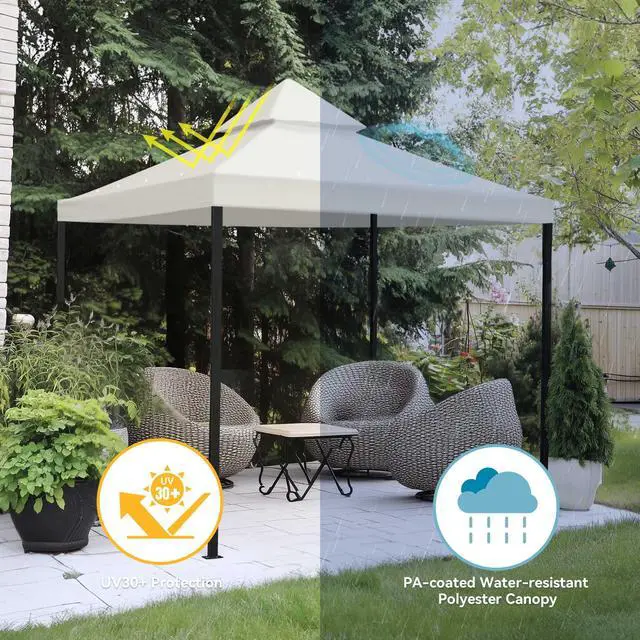 Alt view image 6 of 7 - Yescom 8x8Ft 2-Tier Gazebo Top Replacement UV30+ for 2 Tier Outdoor Patio Canopy Cover Party Backyard Garden Ivory