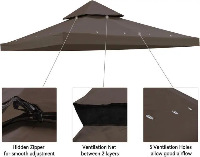 Alt view image 3 of 7 - Yescom 8x8Ft 2-Tier Gazebo Top Replacement UV30+ for 2 Tier Outdoor Patio Canopy Cover Party Backyard Garden Coffee