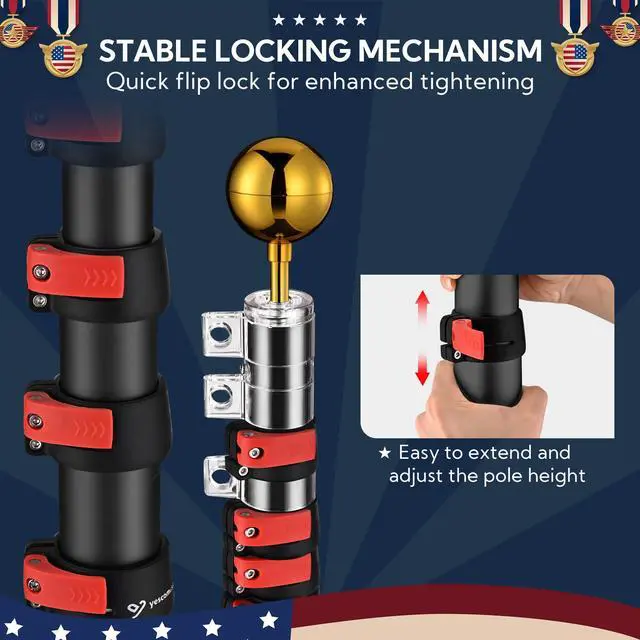Alt view image 3 of 7 - Yescom EZ GO 20 Ft Aluminum TelescopingFlag Pole 3x5 American Flag Ball Top Outdoor Black