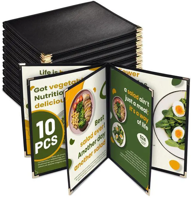 Main image of WeChef 10 Pack Restaurant Menu Covers 8.5" x 11" Book Style 8 Views Clear Cafe