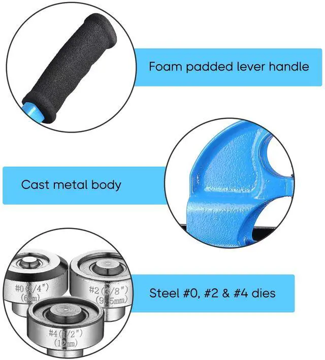 Alt view image 2 of 7 - Yescom Grommet Tool Kit with Rolling Base 900 pcs Eyelets Washers #0/#2/#4 Die Leather Hole Punch Set Hand Press Machine