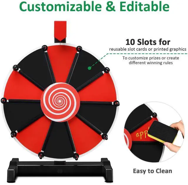 WinSpin 12" Tabletop DIY Color Prize Wheel 10 Slot Editable Spin Game ...