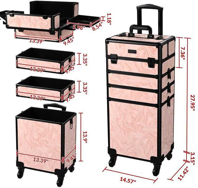 Alt view image 2 of 7 - Byootique Rolling Makeup Train Case 4in1 Cosmetic Trolley Organizer Case Lockable Salon Barber Case Traveling Cart Trunk with Wheels for Makeup Artist Trave Nail,CoyoteButtes Dusk