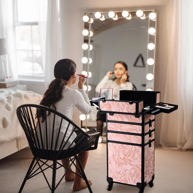 Alt view image 4 of 7 - Byootique Rolling Makeup Train Case 4in1 Cosmetic Trolley Organizer Case Lockable Salon Barber Case Traveling Cart Trunk with Wheels for Makeup Artist Trave Nail,CoyoteButtes Dusk